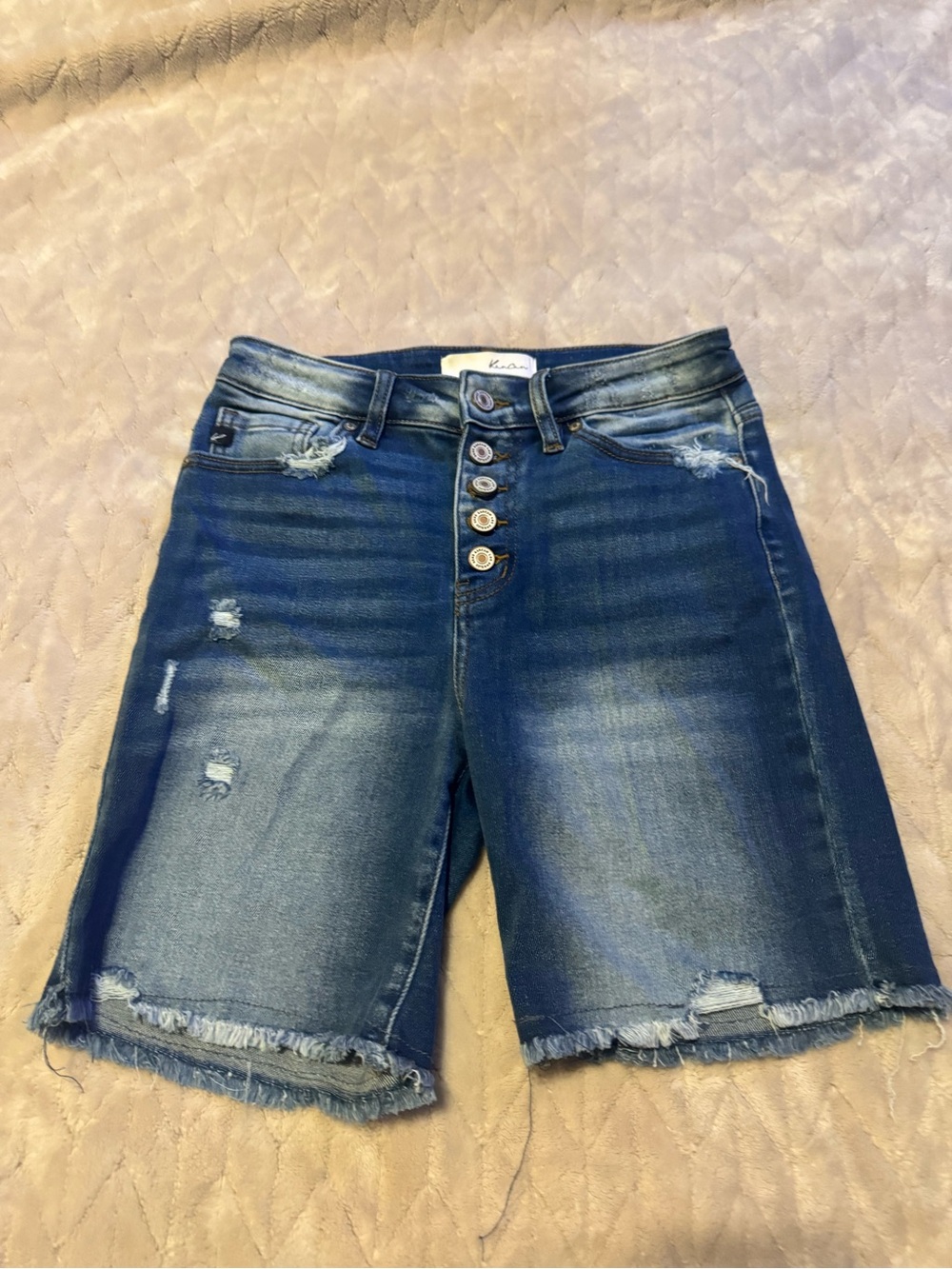 KanCan Faded Blue Button-Front Denim Shorts